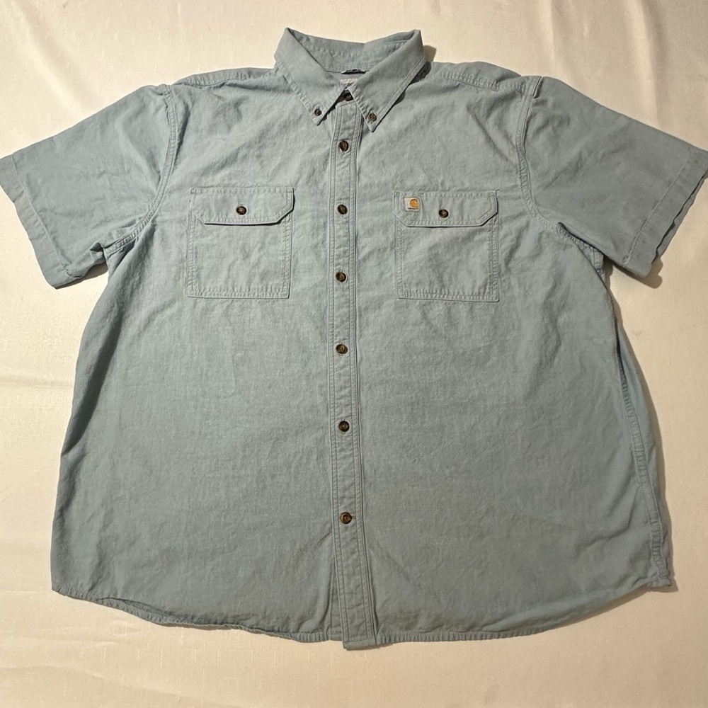 Carhartt Original Fit Short Sleeve Button Up Shirt Light Blue 2XL